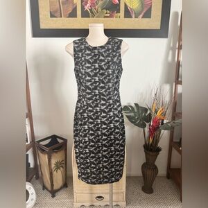 Calvin Klein Black Gray Printed Textured Sheath Dress Size 4 Sleeveless